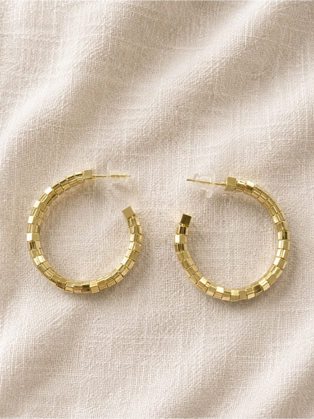 🇨🇦Canada Blowout! Gold Beaded Hoop Earrings - Modern Cube Design